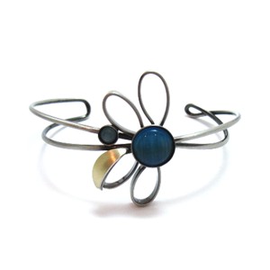 Crono Design Two-tone Cuff Bracelet - Bright Blue Flower